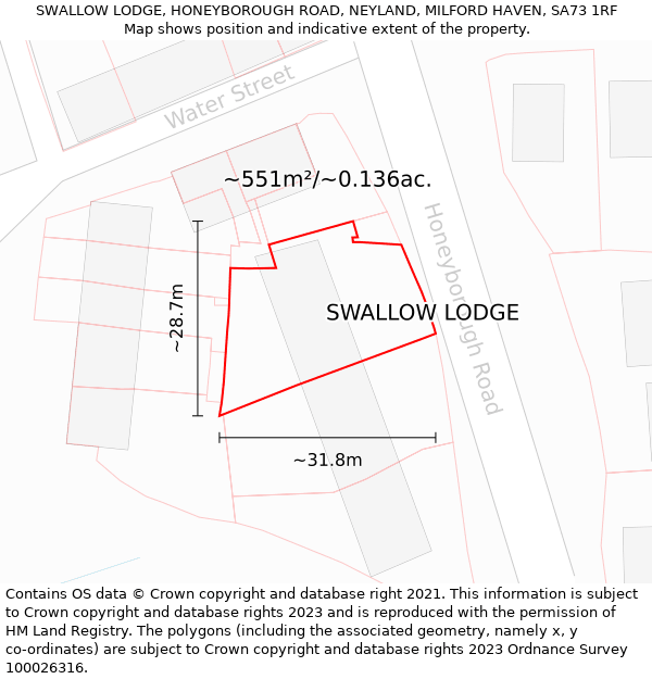 SWALLOW LODGE, HONEYBOROUGH ROAD, NEYLAND, MILFORD HAVEN, SA73 1RF: Plot and title map