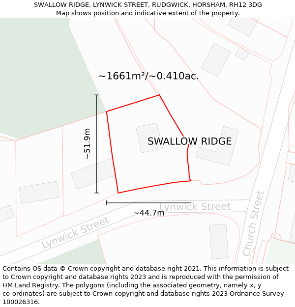 SWALLOW RIDGE, LYNWICK STREET, RUDGWICK, HORSHAM, RH12 3DG: Plot and title map