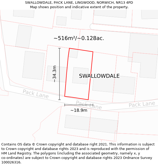 SWALLOWDALE, PACK LANE, LINGWOOD, NORWICH, NR13 4PD: Plot and title map