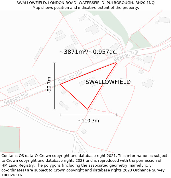 SWALLOWFIELD, LONDON ROAD, WATERSFIELD, PULBOROUGH, RH20 1NQ: Plot and title map