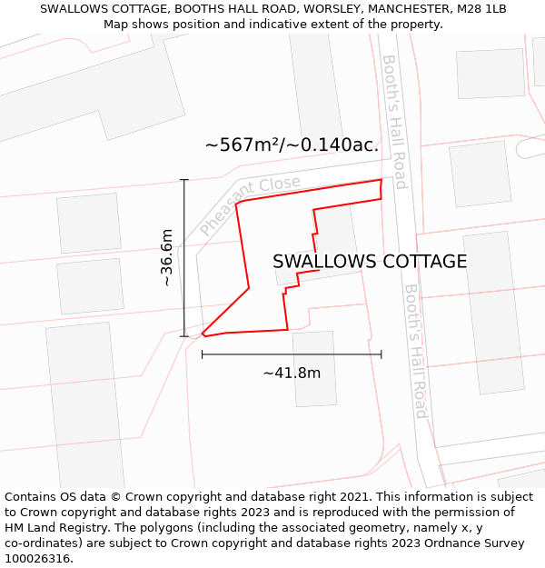 SWALLOWS COTTAGE, BOOTHS HALL ROAD, WORSLEY, MANCHESTER, M28 1LB: Plot and title map