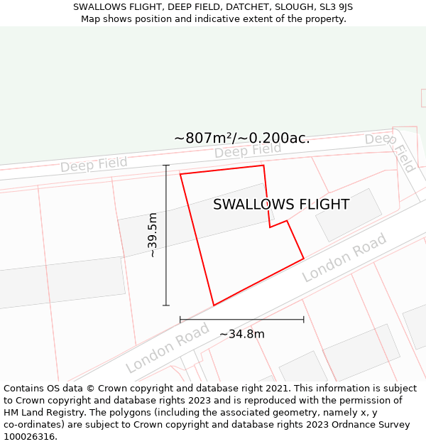 SWALLOWS FLIGHT, DEEP FIELD, DATCHET, SLOUGH, SL3 9JS: Plot and title map