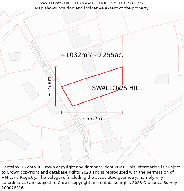 SWALLOWS HILL, FROGGATT, HOPE VALLEY, S32 3ZA: Plot and title map