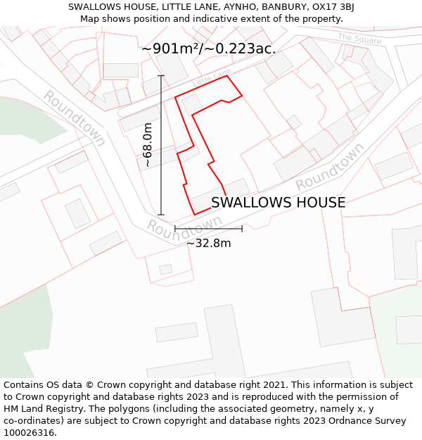 SWALLOWS HOUSE, LITTLE LANE, AYNHO, BANBURY, OX17 3BJ: Plot and title map