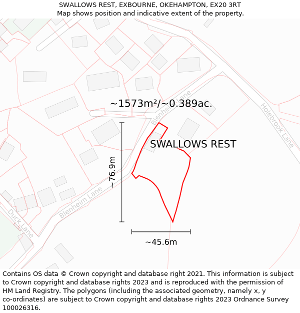 SWALLOWS REST, EXBOURNE, OKEHAMPTON, EX20 3RT: Plot and title map