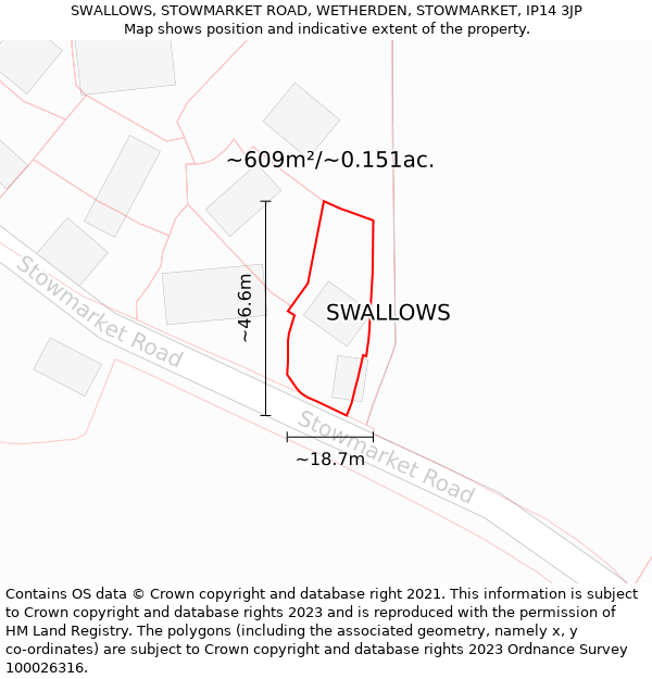 SWALLOWS, STOWMARKET ROAD, WETHERDEN, STOWMARKET, IP14 3JP: Plot and title map