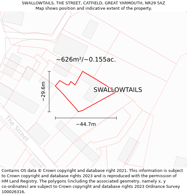 SWALLOWTAILS, THE STREET, CATFIELD, GREAT YARMOUTH, NR29 5AZ: Plot and title map