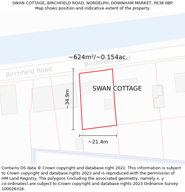 SWAN COTTAGE, BIRCHFIELD ROAD, NORDELPH, DOWNHAM MARKET, PE38 0BP: Plot and title map