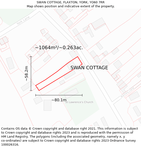 SWAN COTTAGE, FLAXTON, YORK, YO60 7RR: Plot and title map