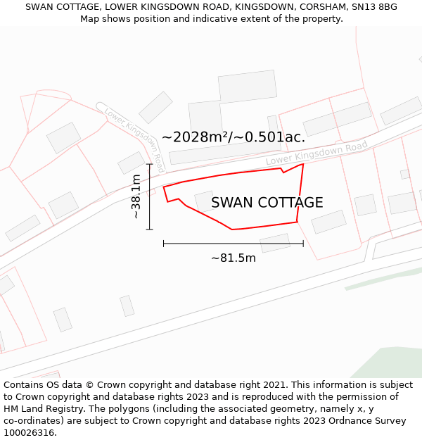 SWAN COTTAGE, LOWER KINGSDOWN ROAD, KINGSDOWN, CORSHAM, SN13 8BG: Plot and title map