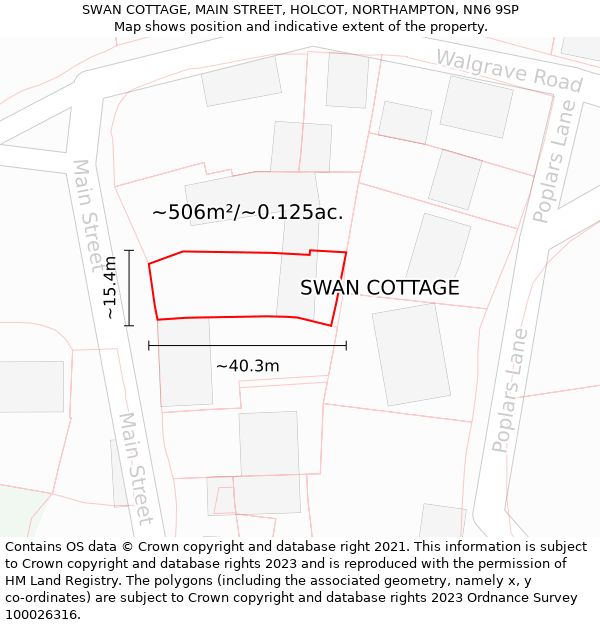 SWAN COTTAGE, MAIN STREET, HOLCOT, NORTHAMPTON, NN6 9SP: Plot and title map