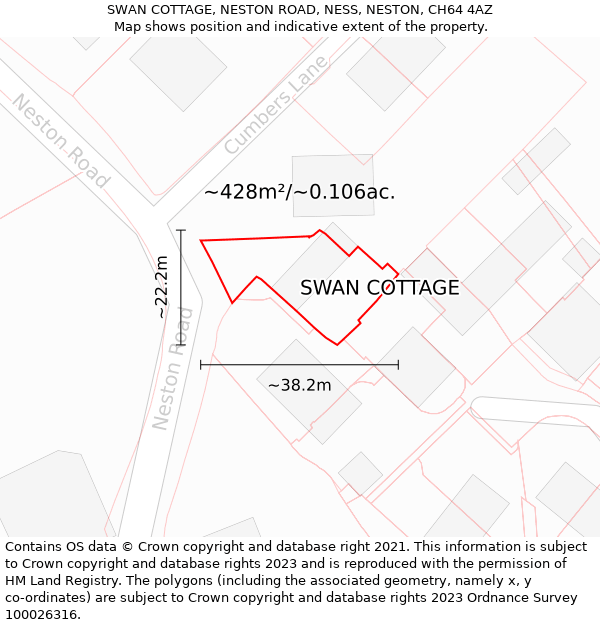 SWAN COTTAGE, NESTON ROAD, NESS, NESTON, CH64 4AZ: Plot and title map