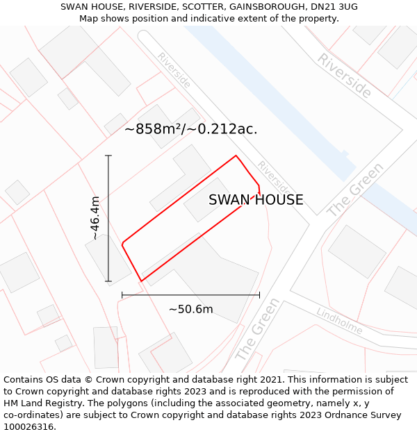 SWAN HOUSE, RIVERSIDE, SCOTTER, GAINSBOROUGH, DN21 3UG: Plot and title map