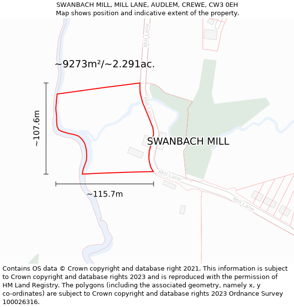 SWANBACH MILL, MILL LANE, AUDLEM, CREWE, CW3 0EH: Plot and title map