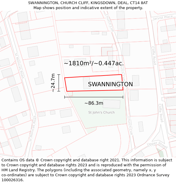 SWANNINGTON, CHURCH CLIFF, KINGSDOWN, DEAL, CT14 8AT: Plot and title map