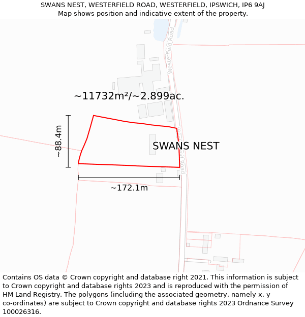 SWANS NEST, WESTERFIELD ROAD, WESTERFIELD, IPSWICH, IP6 9AJ: Plot and title map