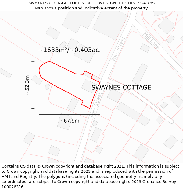 SWAYNES COTTAGE, FORE STREET, WESTON, HITCHIN, SG4 7AS: Plot and title map