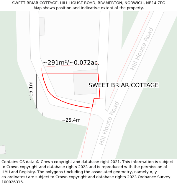 SWEET BRIAR COTTAGE, HILL HOUSE ROAD, BRAMERTON, NORWICH, NR14 7EG: Plot and title map