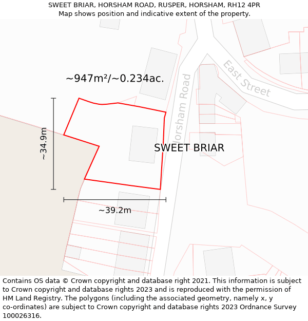 SWEET BRIAR, HORSHAM ROAD, RUSPER, HORSHAM, RH12 4PR: Plot and title map