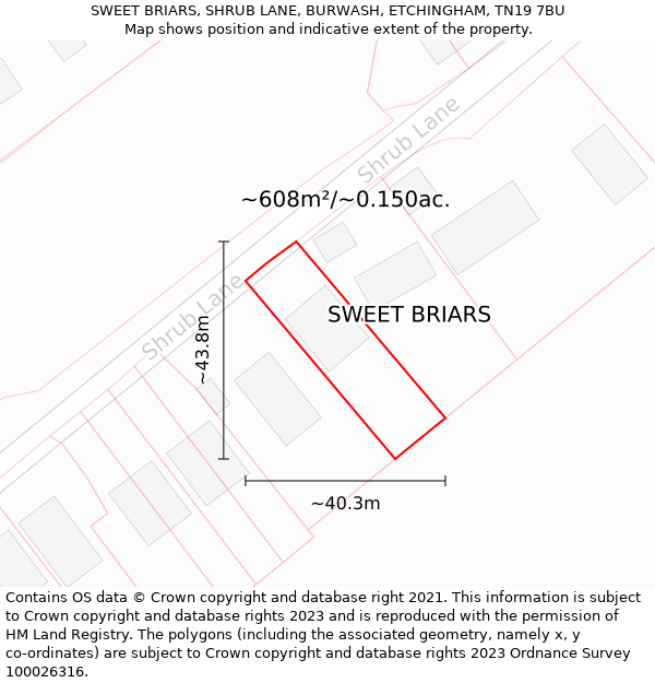 SWEET BRIARS, SHRUB LANE, BURWASH, ETCHINGHAM, TN19 7BU: Plot and title map