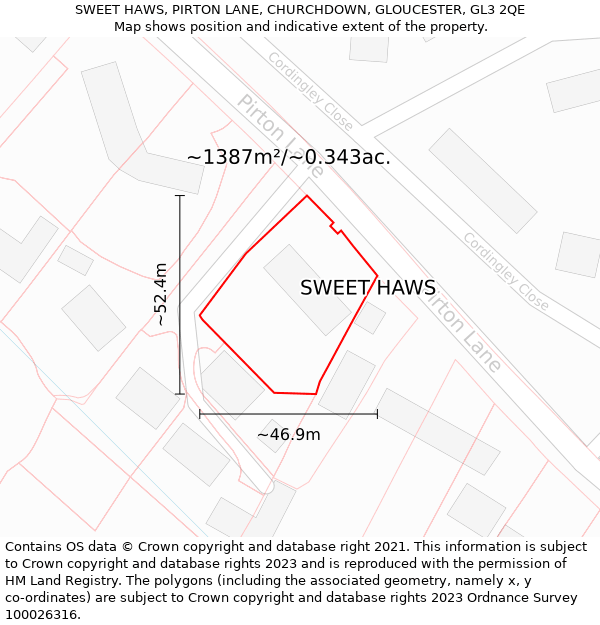 SWEET HAWS, PIRTON LANE, CHURCHDOWN, GLOUCESTER, GL3 2QE: Plot and title map