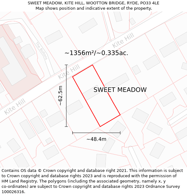 SWEET MEADOW, KITE HILL, WOOTTON BRIDGE, RYDE, PO33 4LE: Plot and title map