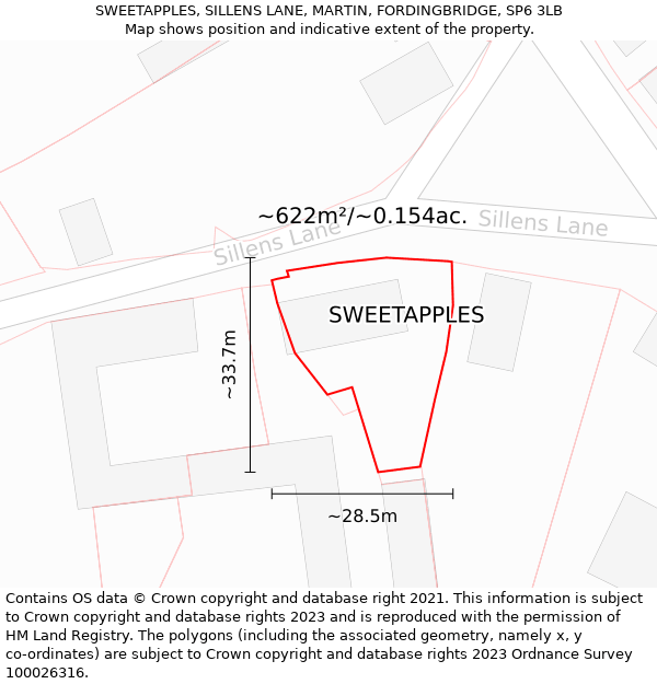 SWEETAPPLES, SILLENS LANE, MARTIN, FORDINGBRIDGE, SP6 3LB: Plot and title map