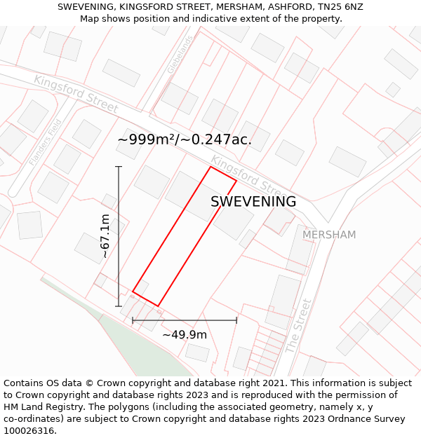 SWEVENING, KINGSFORD STREET, MERSHAM, ASHFORD, TN25 6NZ: Plot and title map