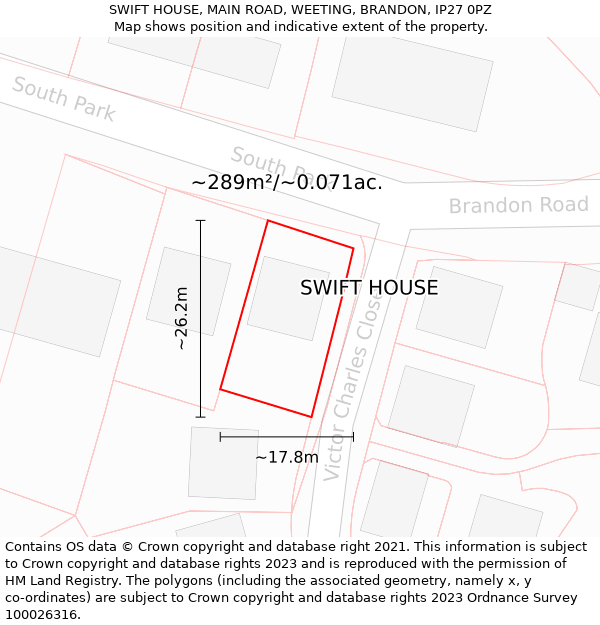 SWIFT HOUSE, MAIN ROAD, WEETING, BRANDON, IP27 0PZ: Plot and title map