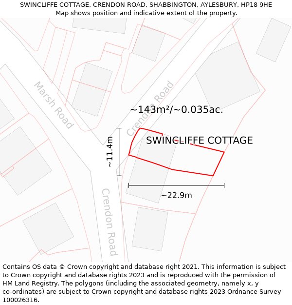 SWINCLIFFE COTTAGE, CRENDON ROAD, SHABBINGTON, AYLESBURY, HP18 9HE: Plot and title map