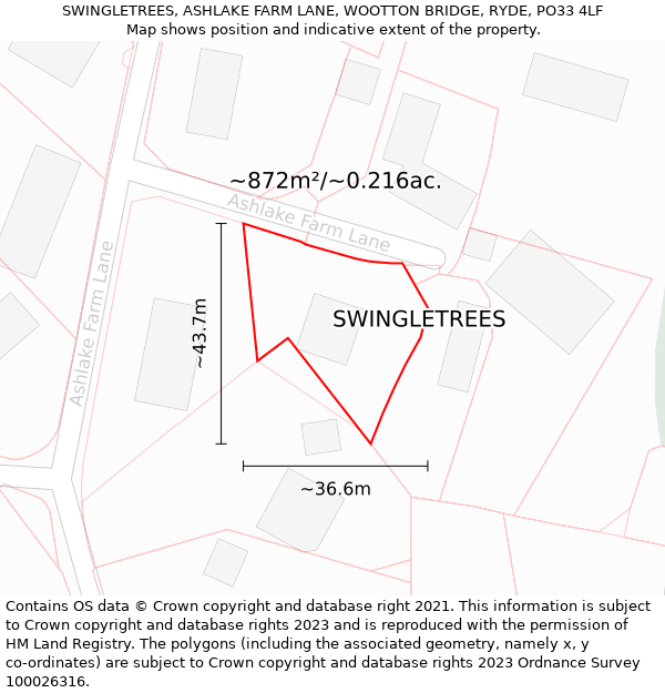 SWINGLETREES, ASHLAKE FARM LANE, WOOTTON BRIDGE, RYDE, PO33 4LF: Plot and title map