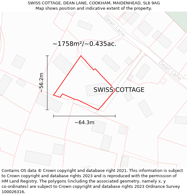 SWISS COTTAGE, DEAN LANE, COOKHAM, MAIDENHEAD, SL6 9AG: Plot and title map