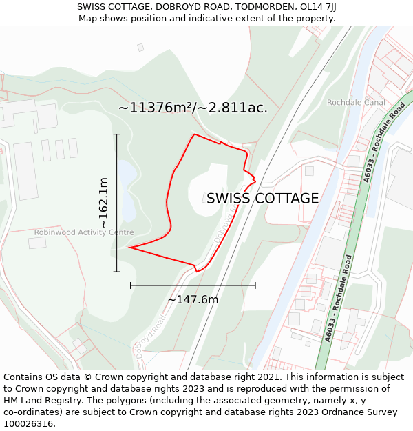 SWISS COTTAGE, DOBROYD ROAD, TODMORDEN, OL14 7JJ: Plot and title map