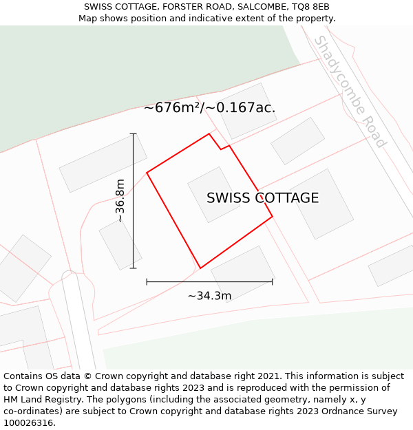 SWISS COTTAGE, FORSTER ROAD, SALCOMBE, TQ8 8EB: Plot and title map