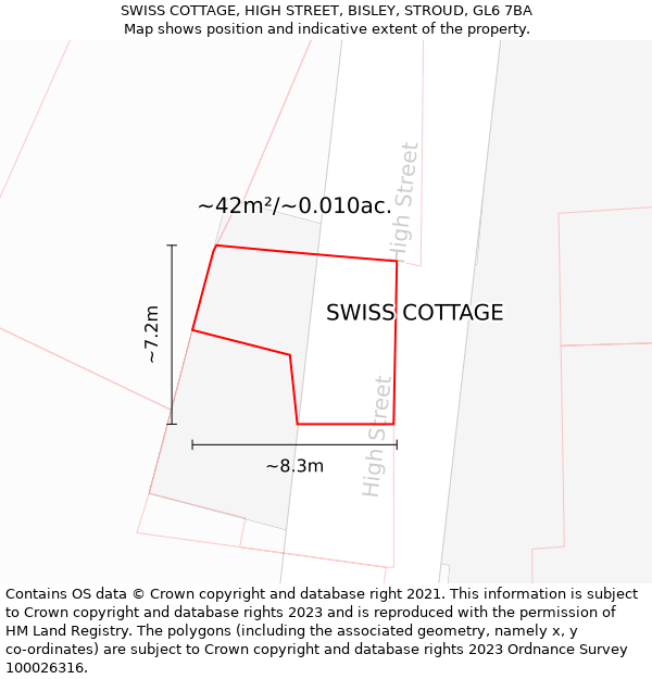 SWISS COTTAGE, HIGH STREET, BISLEY, STROUD, GL6 7BA: Plot and title map