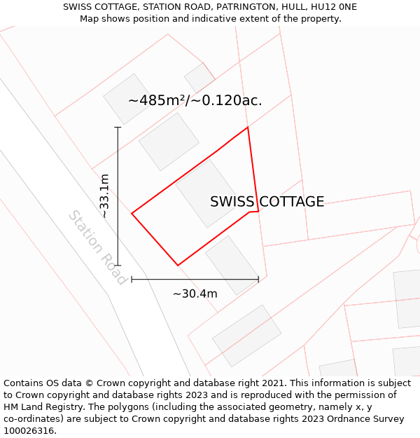 SWISS COTTAGE, STATION ROAD, PATRINGTON, HULL, HU12 0NE: Plot and title map