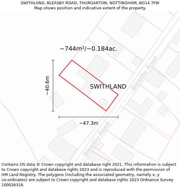 SWITHLAND, BLEASBY ROAD, THURGARTON, NOTTINGHAM, NG14 7FW: Plot and title map