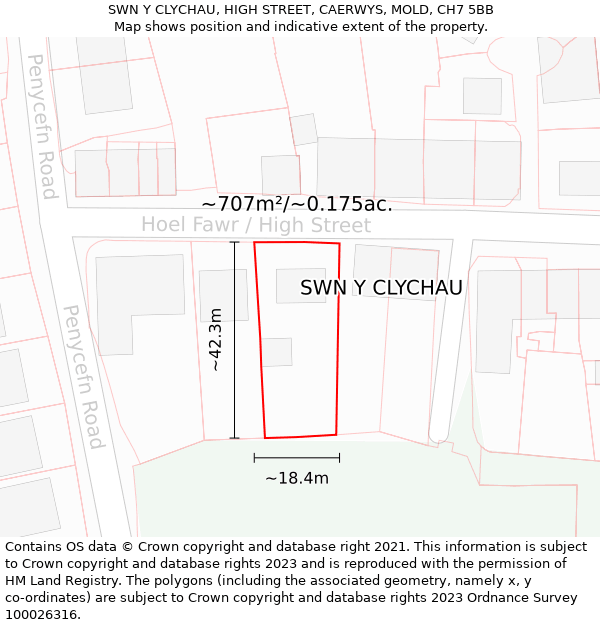 SWN Y CLYCHAU, HIGH STREET, CAERWYS, MOLD, CH7 5BB: Plot and title map