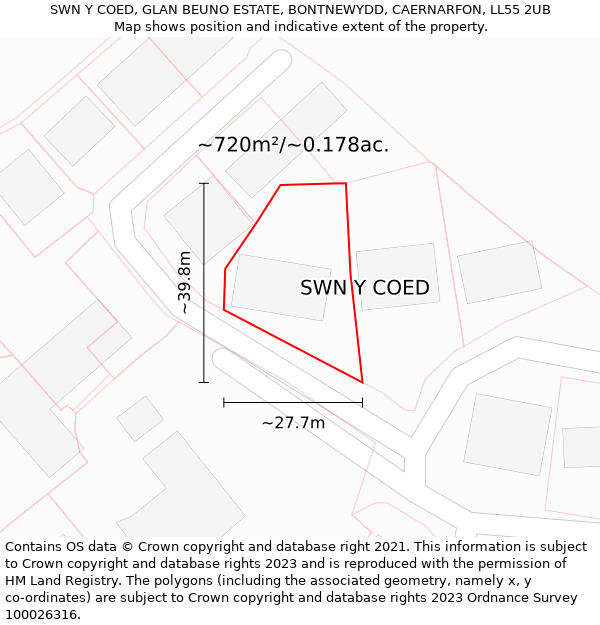 SWN Y COED, GLAN BEUNO ESTATE, BONTNEWYDD, CAERNARFON, LL55 2UB: Plot and title map