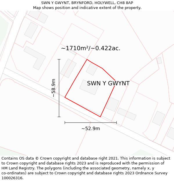 SWN Y GWYNT, BRYNFORD, HOLYWELL, CH8 8AP: Plot and title map
