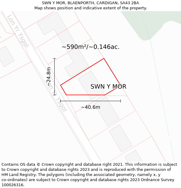 SWN Y MOR, BLAENPORTH, CARDIGAN, SA43 2BA: Plot and title map