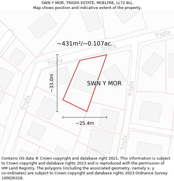 SWN Y MOR, TRIGFA ESTATE, MOELFRE, LL72 8LL: Plot and title map