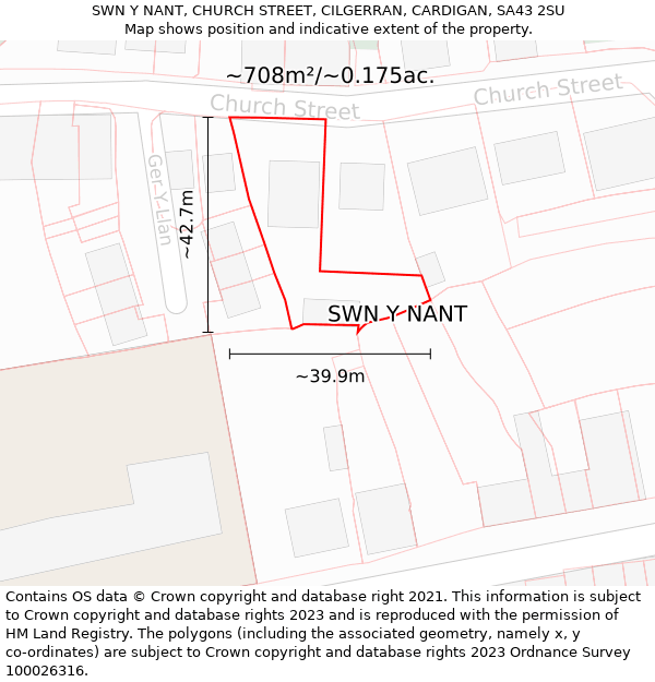 SWN Y NANT, CHURCH STREET, CILGERRAN, CARDIGAN, SA43 2SU: Plot and title map