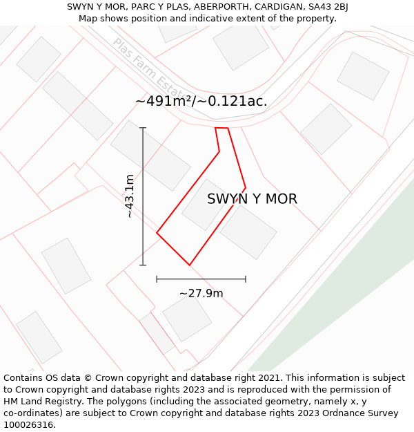 SWYN Y MOR, PARC Y PLAS, ABERPORTH, CARDIGAN, SA43 2BJ: Plot and title map