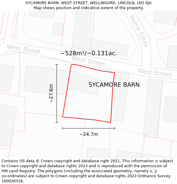 SYCAMORE BARN, WEST STREET, WELLINGORE, LINCOLN, LN5 0JA: Plot and title map