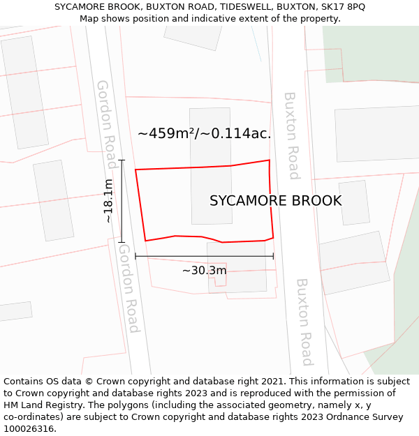 SYCAMORE BROOK, BUXTON ROAD, TIDESWELL, BUXTON, SK17 8PQ: Plot and title map