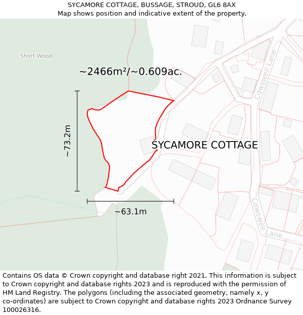 SYCAMORE COTTAGE, BUSSAGE, STROUD, GL6 8AX: Plot and title map