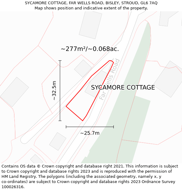 SYCAMORE COTTAGE, FAR WELLS ROAD, BISLEY, STROUD, GL6 7AQ: Plot and title map