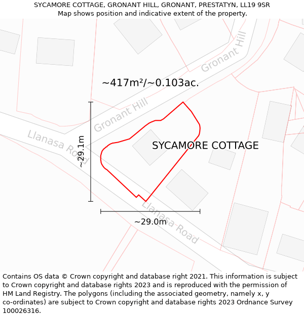 SYCAMORE COTTAGE, GRONANT HILL, GRONANT, PRESTATYN, LL19 9SR: Plot and title map