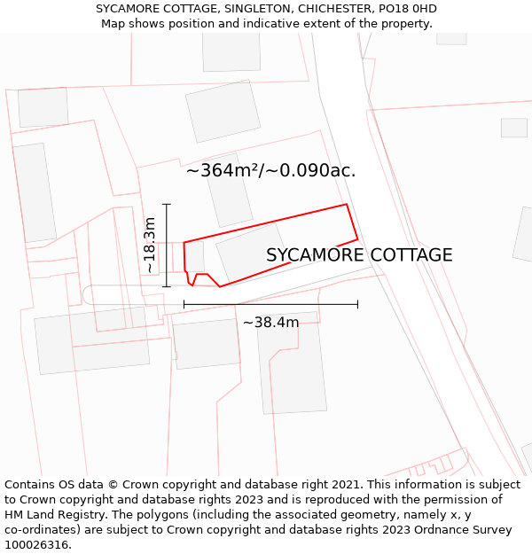 SYCAMORE COTTAGE, SINGLETON, CHICHESTER, PO18 0HD: Plot and title map